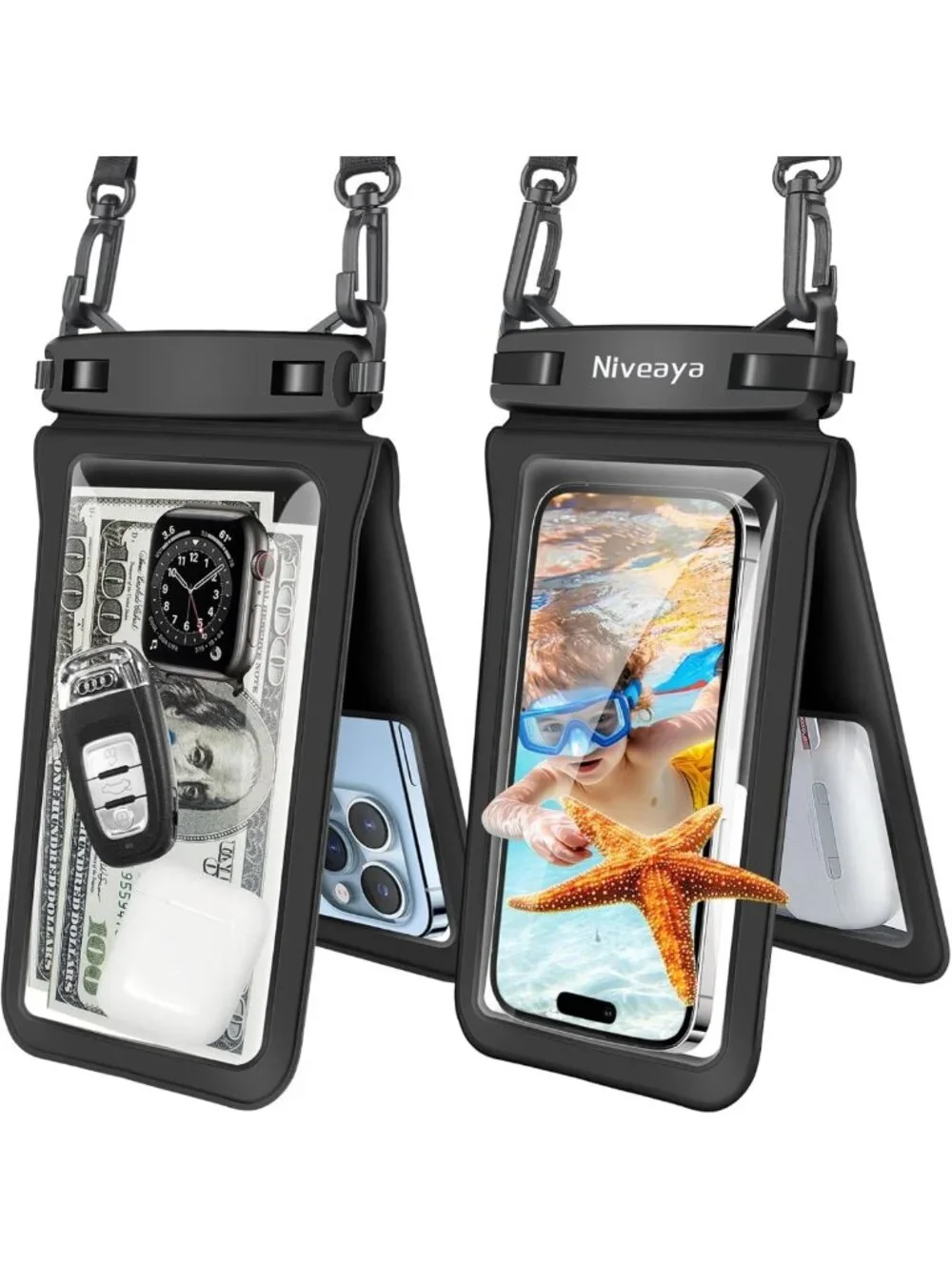 Waterproof Phone Pouch for Beach & Underwater Photography - 2 Pack, Lanyard